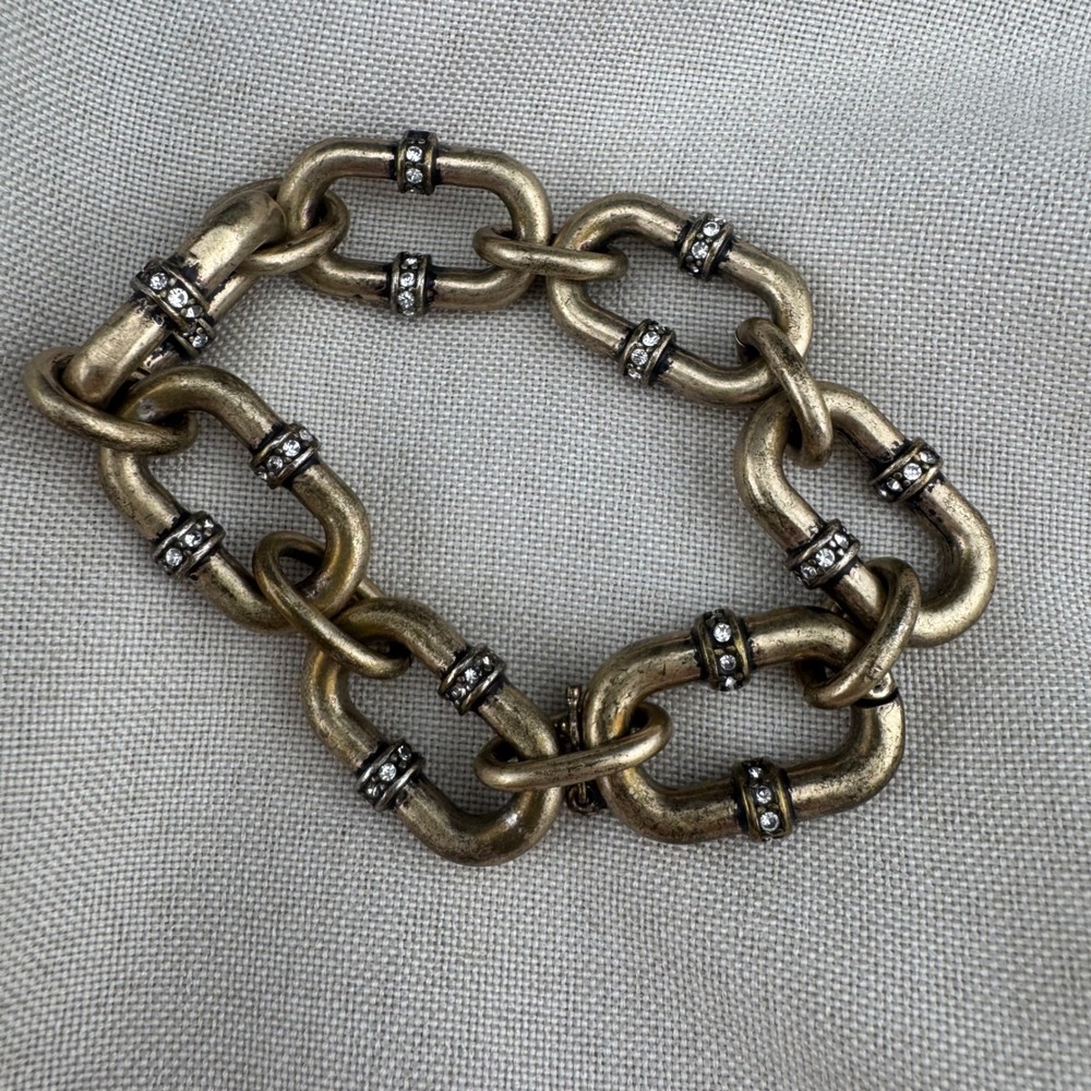 Gold Tone Link Bracelet Chunky Crystal Chloe + Isabel 6.25
